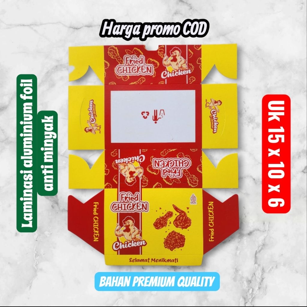 KARDUS BOX FRIED CHICKEN/KEMASAN FRIED CHICKEN/BUNGKUS KERTAS FRIED CHICKEN