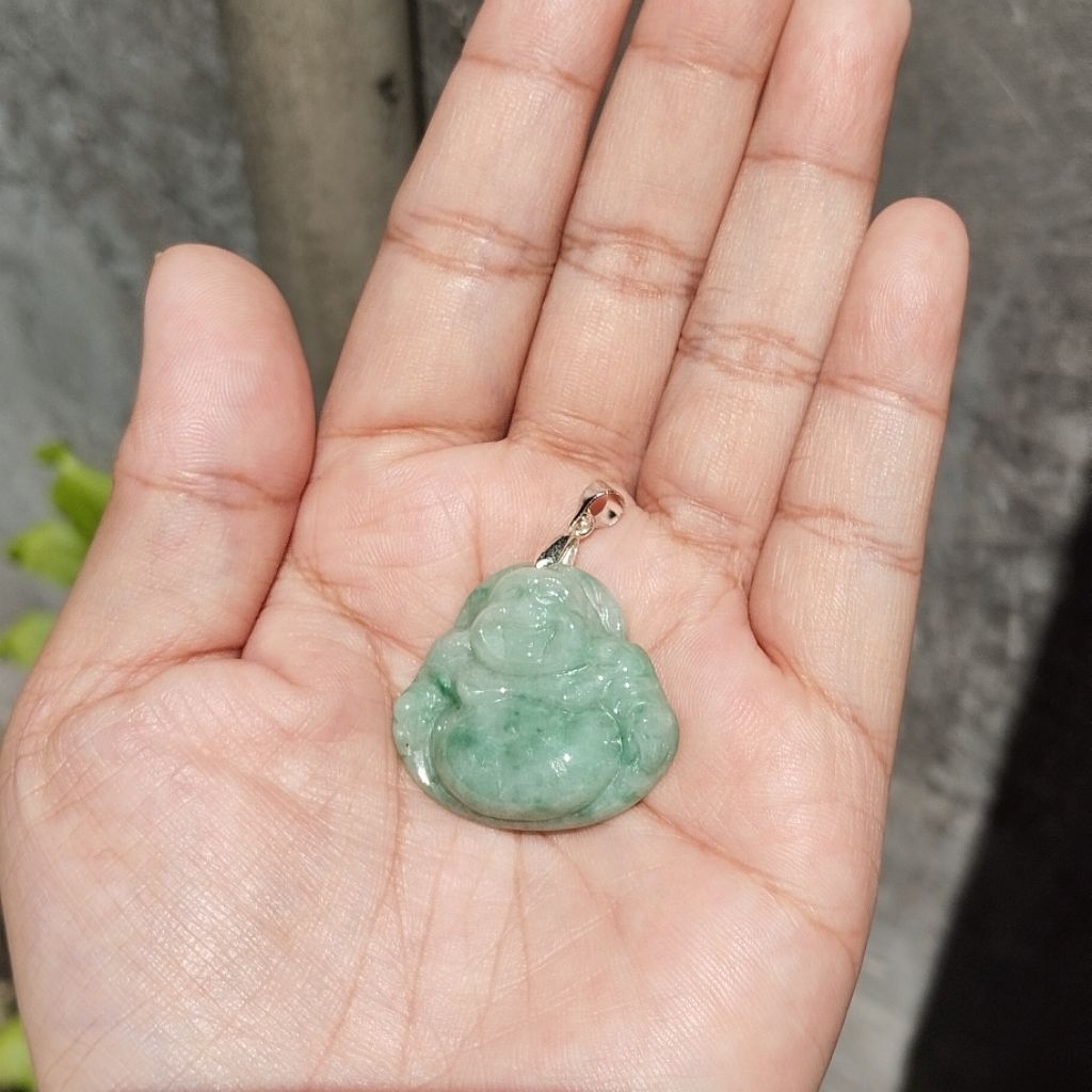 Liontin Giok Smile Budha Apple Green