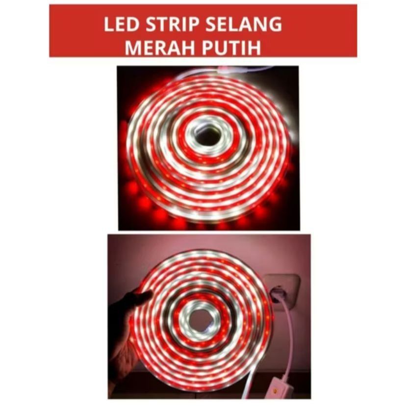 Lampu LED selang RGB 2835 / 3528 220v + adaptor outdoor |Merah putih