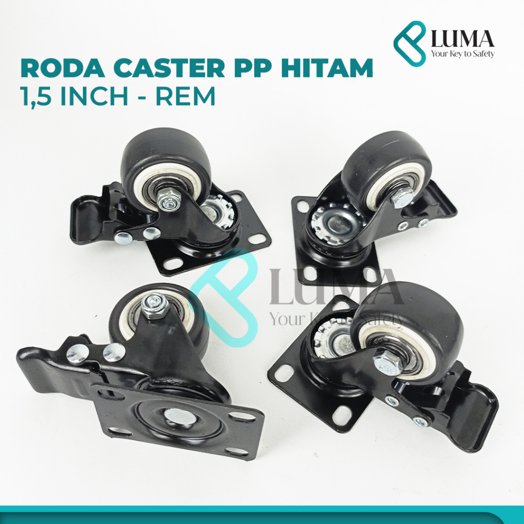 Roda Caster Hitam PP Troli 1,5 Inch (40mm) - REM