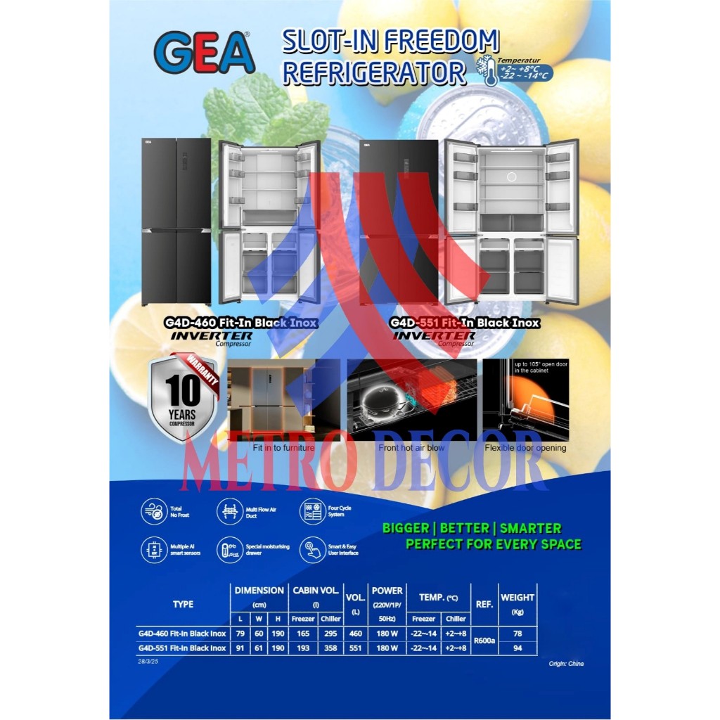 GEA Kulkas 4 Pintu G4D-460 BLACK INOX