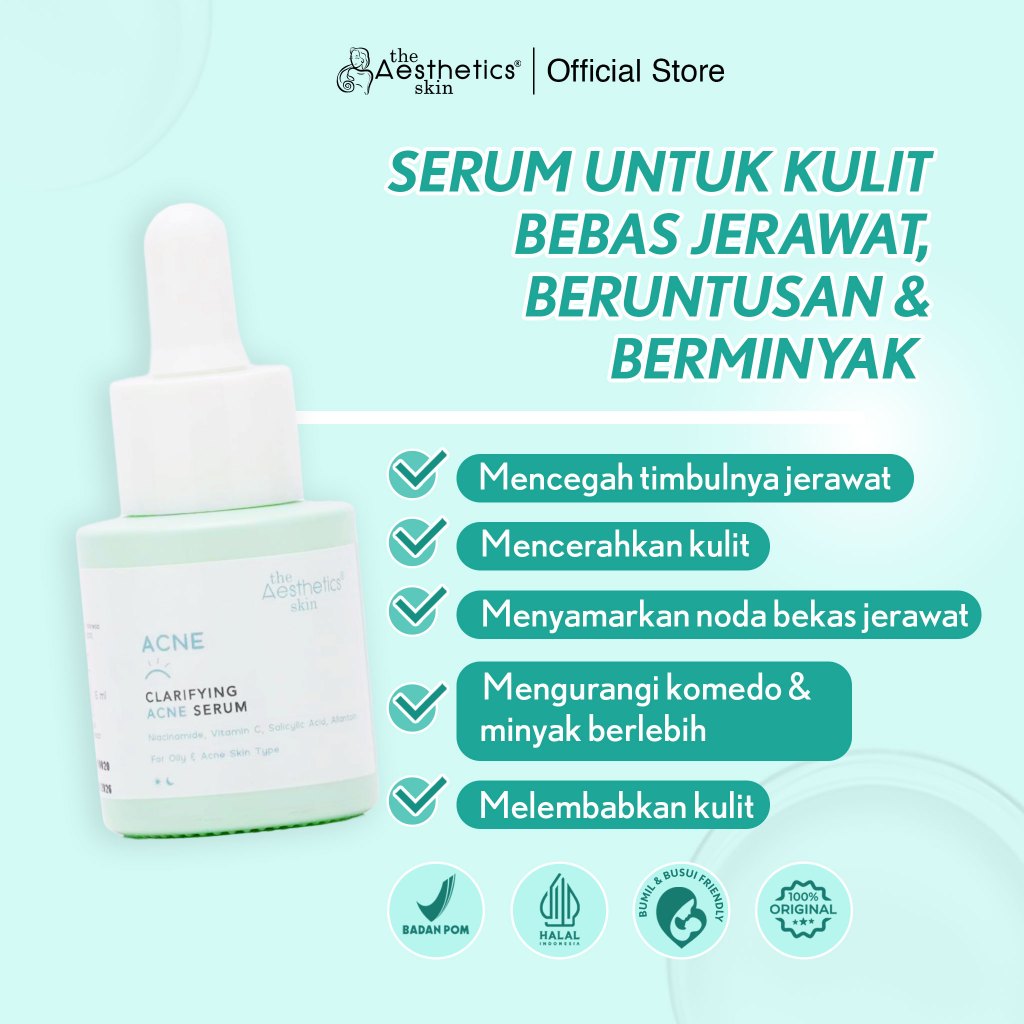 The Aesthetics Skin Clarifying Acne Serum 15ml | Serum Atasi Jerawat, Beruntusan dan Berminyak | Men