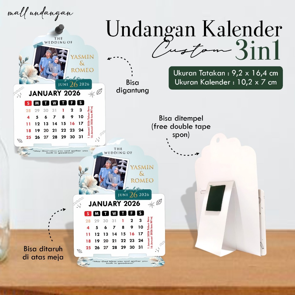 UNDANGAN PERNIKAHAN CUSTOM FOTO UNIK - UNDANGAN KALENDER 3IN1 - KALENDER MEJA 2026