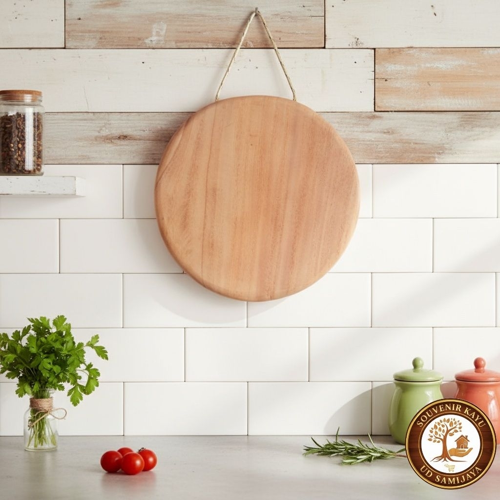 Talenan Bulat Kayu Mahoni 25 cm tebal 3 cm | Wooden Cutting Aesthetic | Talenan gantung aesthetic | 