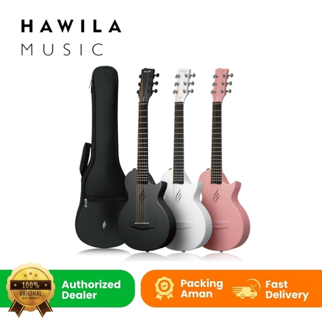 Gitar Enya Nova Go Mini Black - Pink - White Carbon Fiber Acoustic Travel Size Guitar 1/4