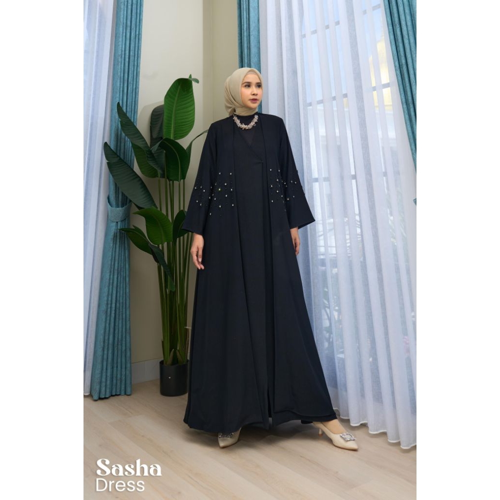 SASHA DRESS / GAMIS HITAM / DRESS HITAM MEWAH ORI BY MAREVI (HANYA SIZE STANDAR)