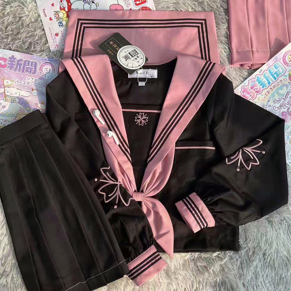 Original JK uniform set by JK Society Dark Japanese academic style short sleeved sailor suit defecti
