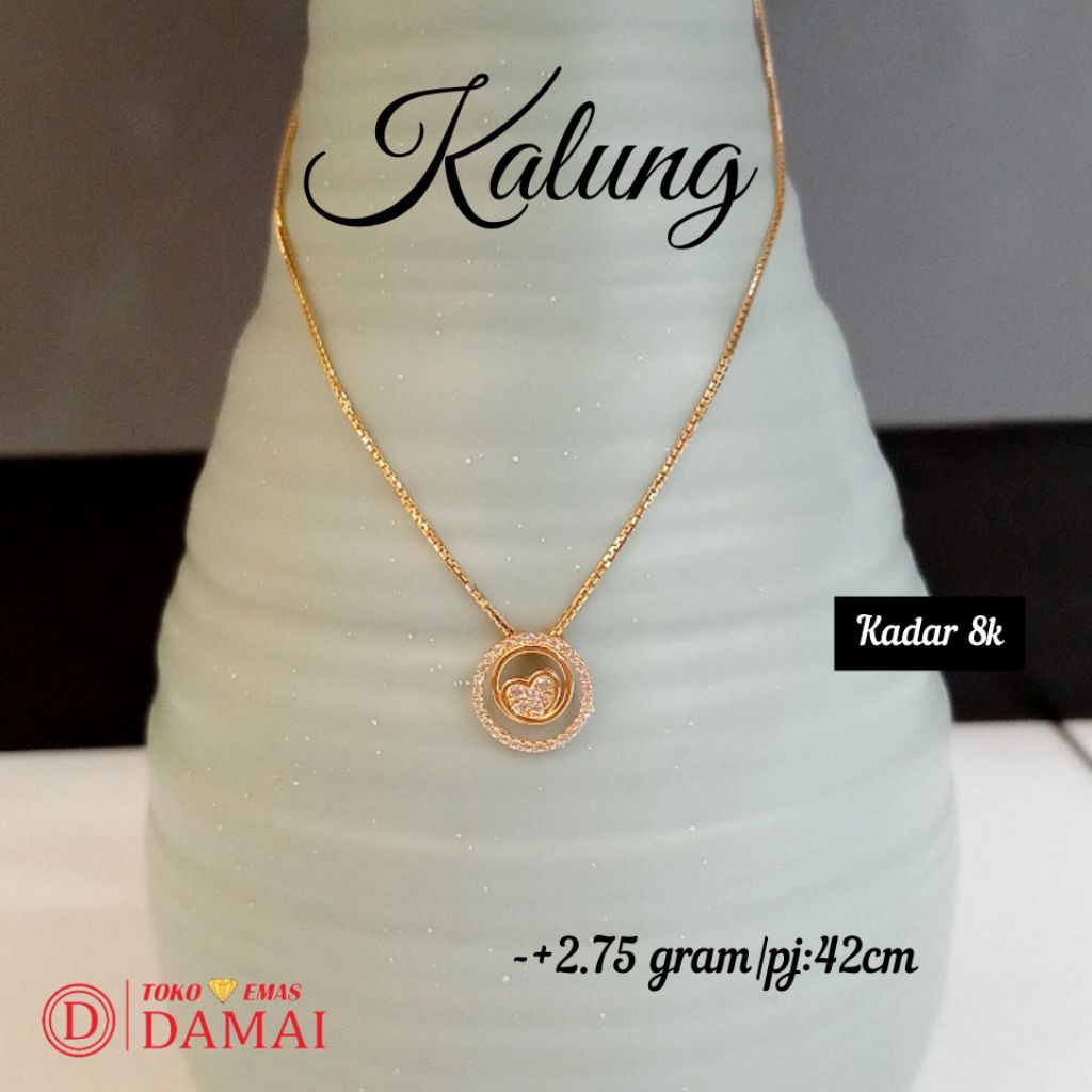Kalung emas model bulat love full mata putih lengkap 8k ||-+2.75gram