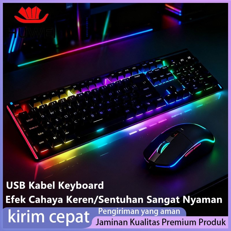HUWEI keyboard komputer keyboard mouse gaming 1 set Mechanical RGB led kable usb/Paket keyboard gami