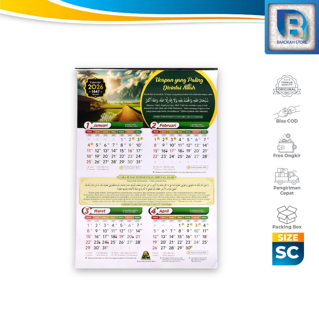 Kalender Dinding Islami Murah Tahun 2026 Ukuran Besar Darul Haq