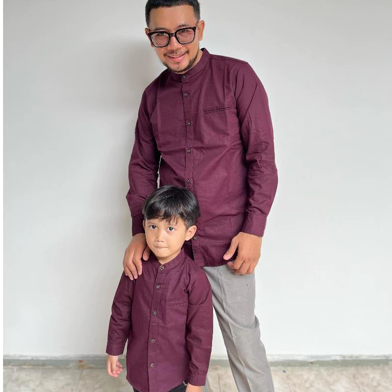 YODAN - kemeja koko dewasa/anak Warna UNGU BURGUNDY (Baju couple Ayah dan Anak)