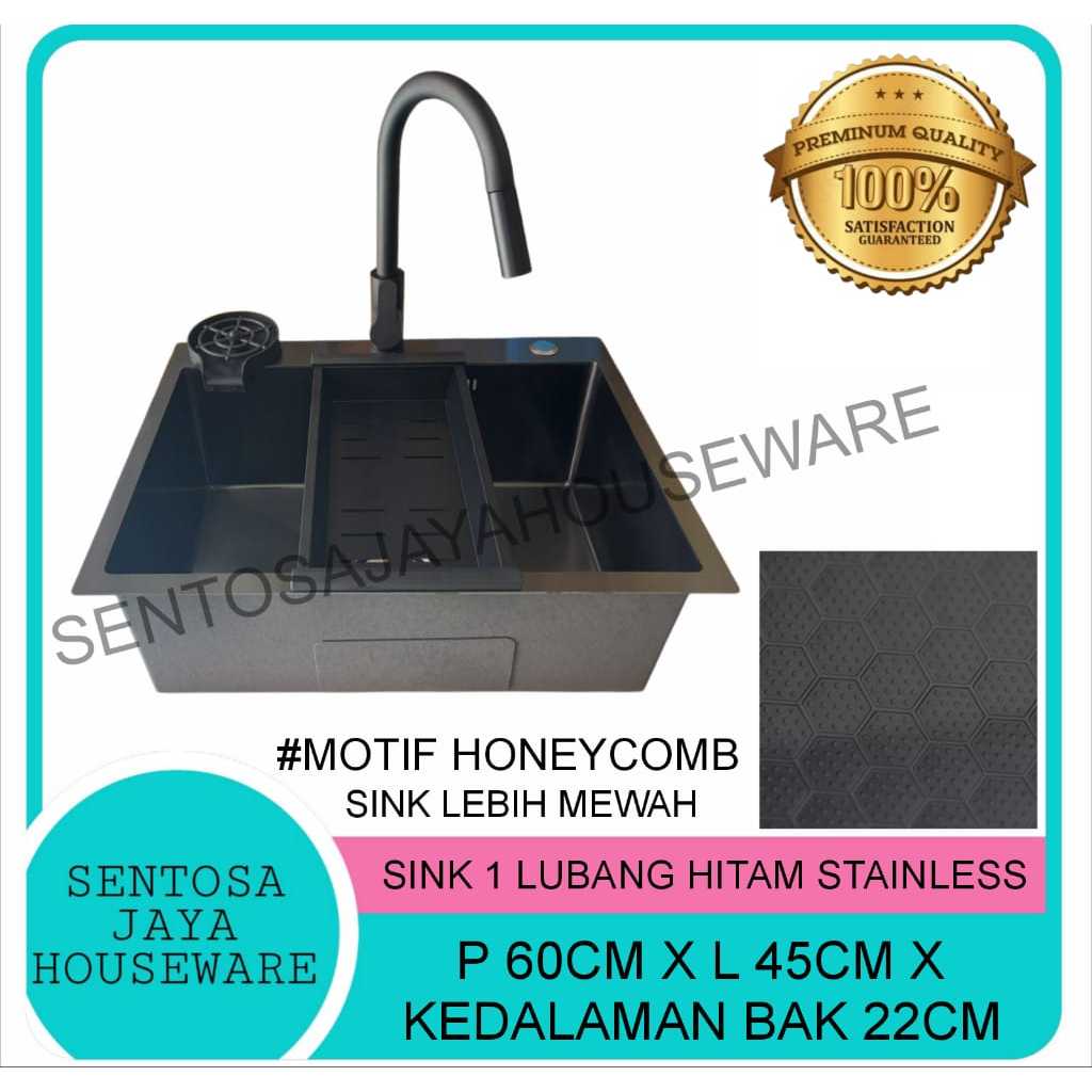 WASTAFEL CUCI PIRING 1 LUBANG HITAM STAINLESS 3MM MOTIF HONEYCOMB / BAK CUCI PIRING SINK 1 LUBANG
