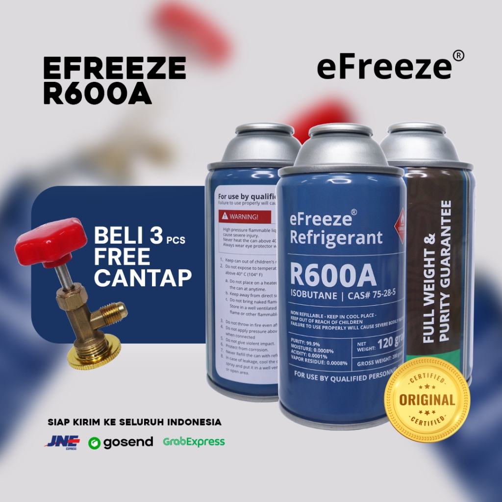 PROMO 3 PCS Freon EFREEZE REFRIGERANT R600a KALENG (BONUS CANTAP 1PCS) - R600a Refrigerant R600a KAL