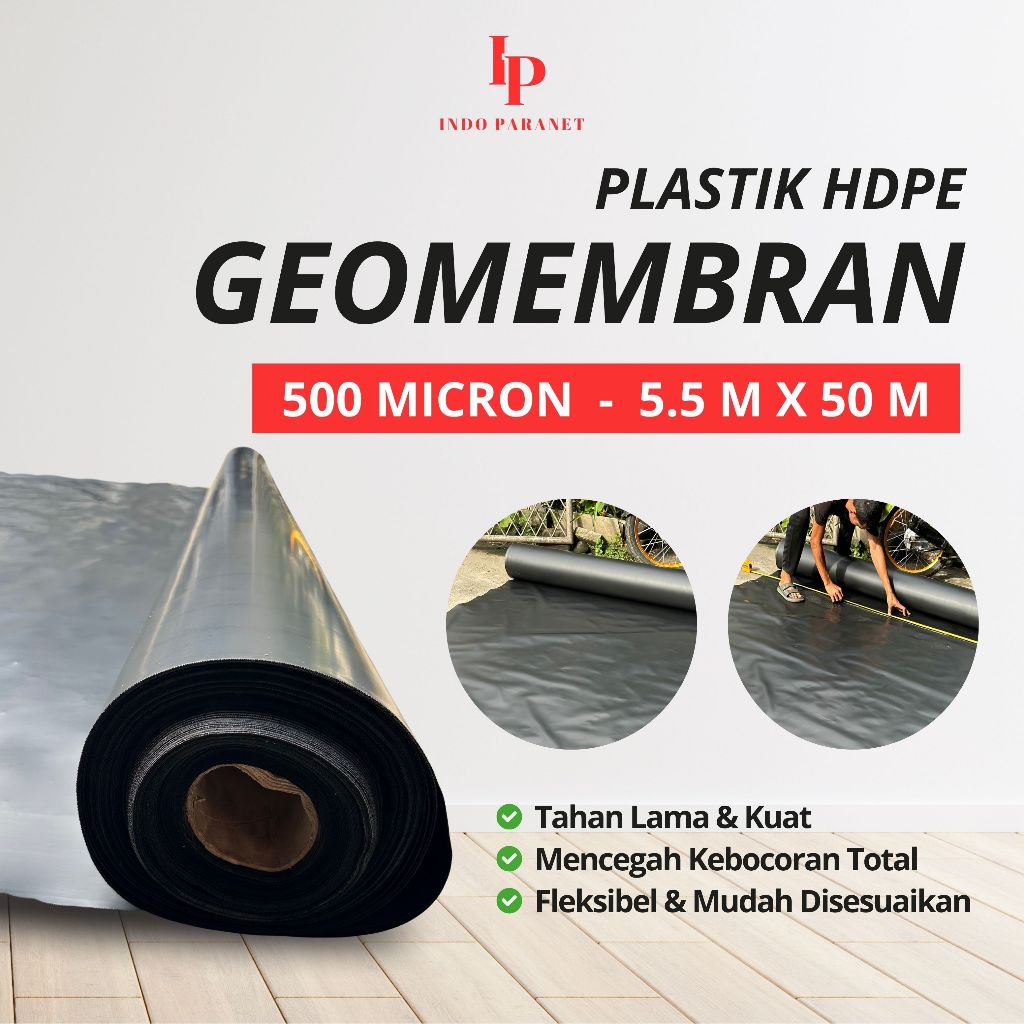 INDOPARANET | PLASTIK HDPE GEOMEMBRAN 500 MICRON PANJANG 50 METER X LEBAR 5,5 METER TERPAL TAMBAK UD