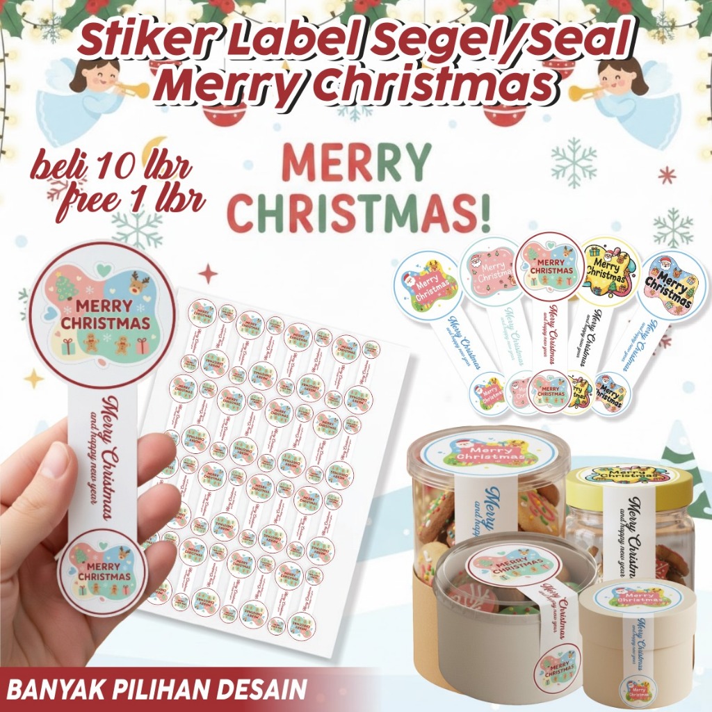 Stiker Label Segel Toples Kue Merry Christmas Sticker Segel Kemasan Toples