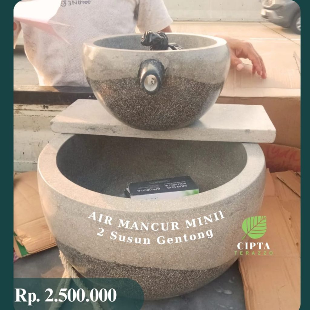 Air Mancur Mini dua susun Terrazo |  Air Mancur Minimalis | Air Mancur Terrazo