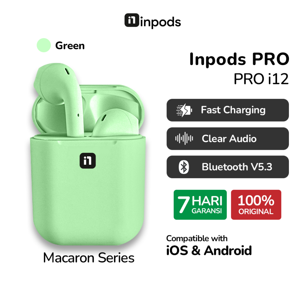 InPods Pro i12 Green Matcha Macaron Series TWS i12 - Headset Bluetooth TWS iOS & Android