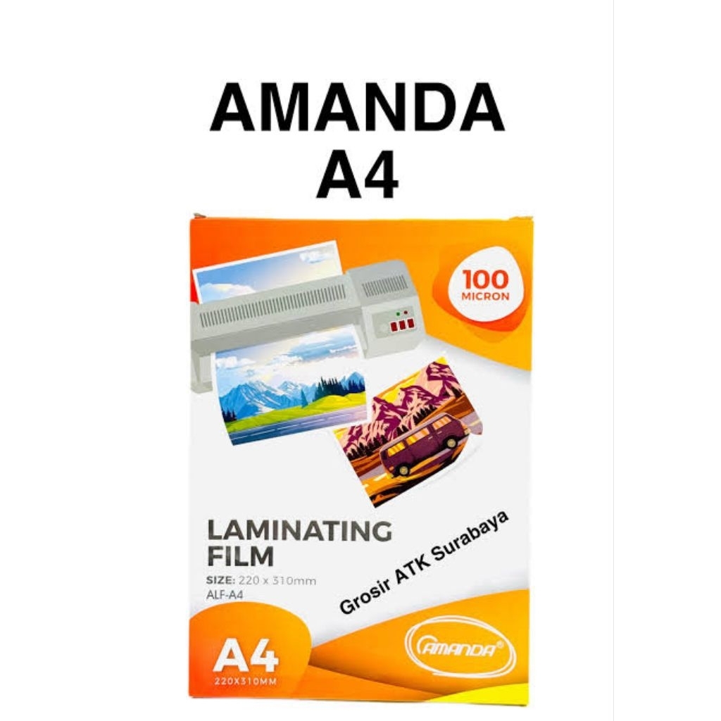 Plastik Laminating A4 isi 100 Pcs Tebal 100 Micron Merk Amanda