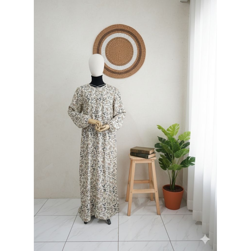 Gamis Rayon Viscose Motif dan Nyaman  Muslimah, Busui Friendly Tangan Balon