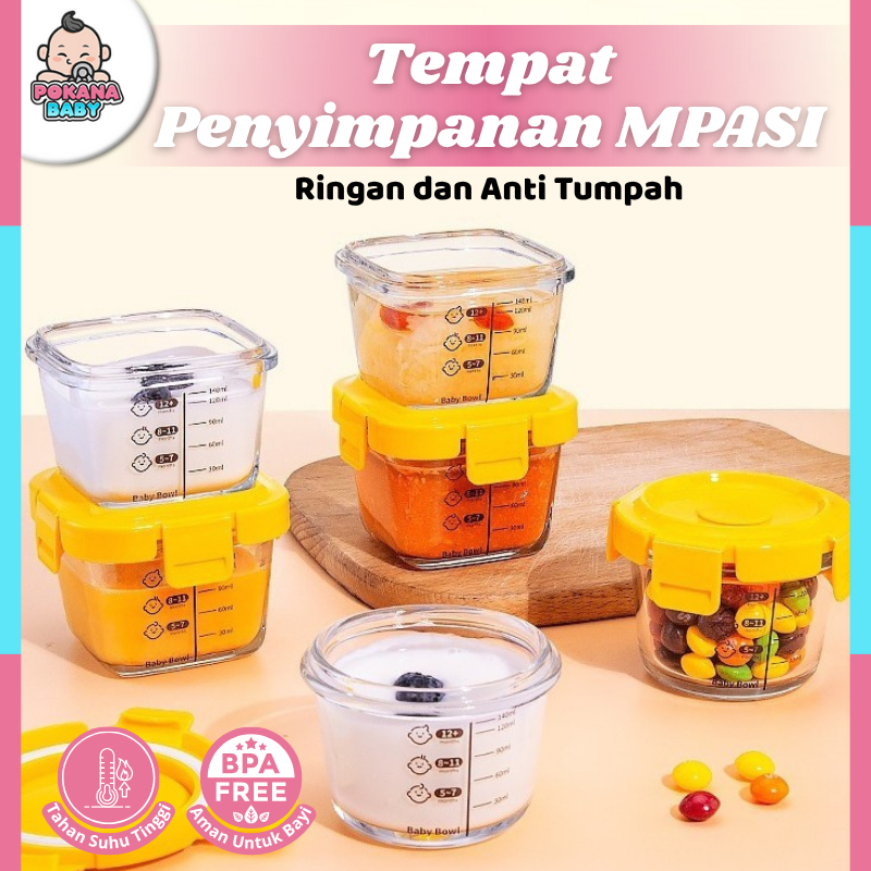 Peralatan Makan Bayi Tempat MPASI Anti Tumpah Tempat Makan Bayi Kontainer Kaca Wadah Snack Mpasi Tah