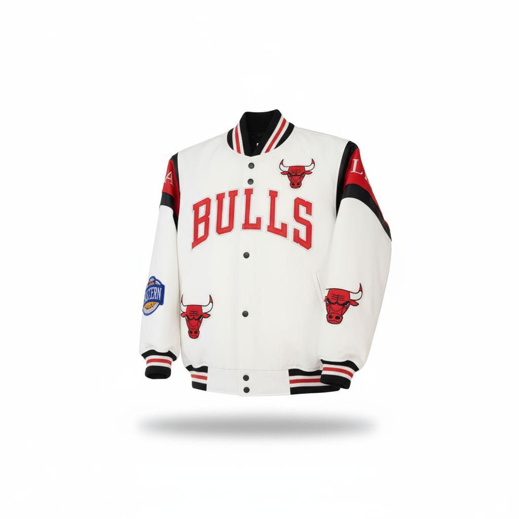 Hot Sale "Jaket Baseball Nba Chicago Bulls Pria Wanita Varsity Hitam Bahan Parasut Waterproof"