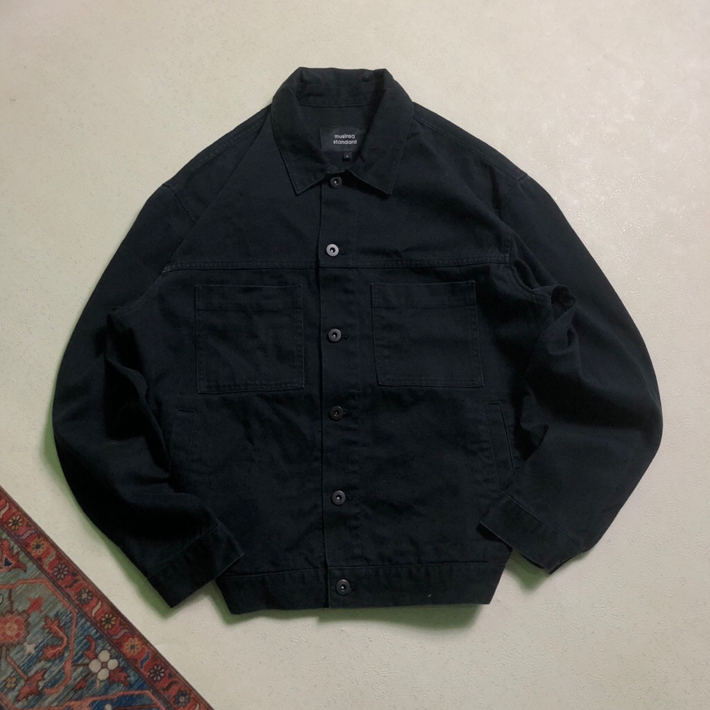 OUTER JACKET COTTON TWILL MUSINSA STANDARD TYPE 2 DOPE BLACK WASHED / DOUBLE POCKET / SIZE L
