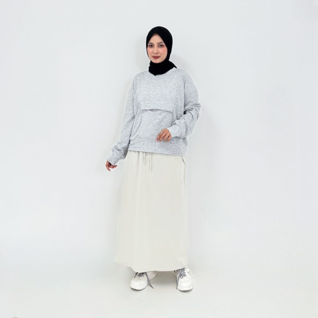 Lezahrasignature One Set Baju Olahraga Muslim Wanita Rok Panjang 91cm Soft Babyterry Fit M-XL Setela