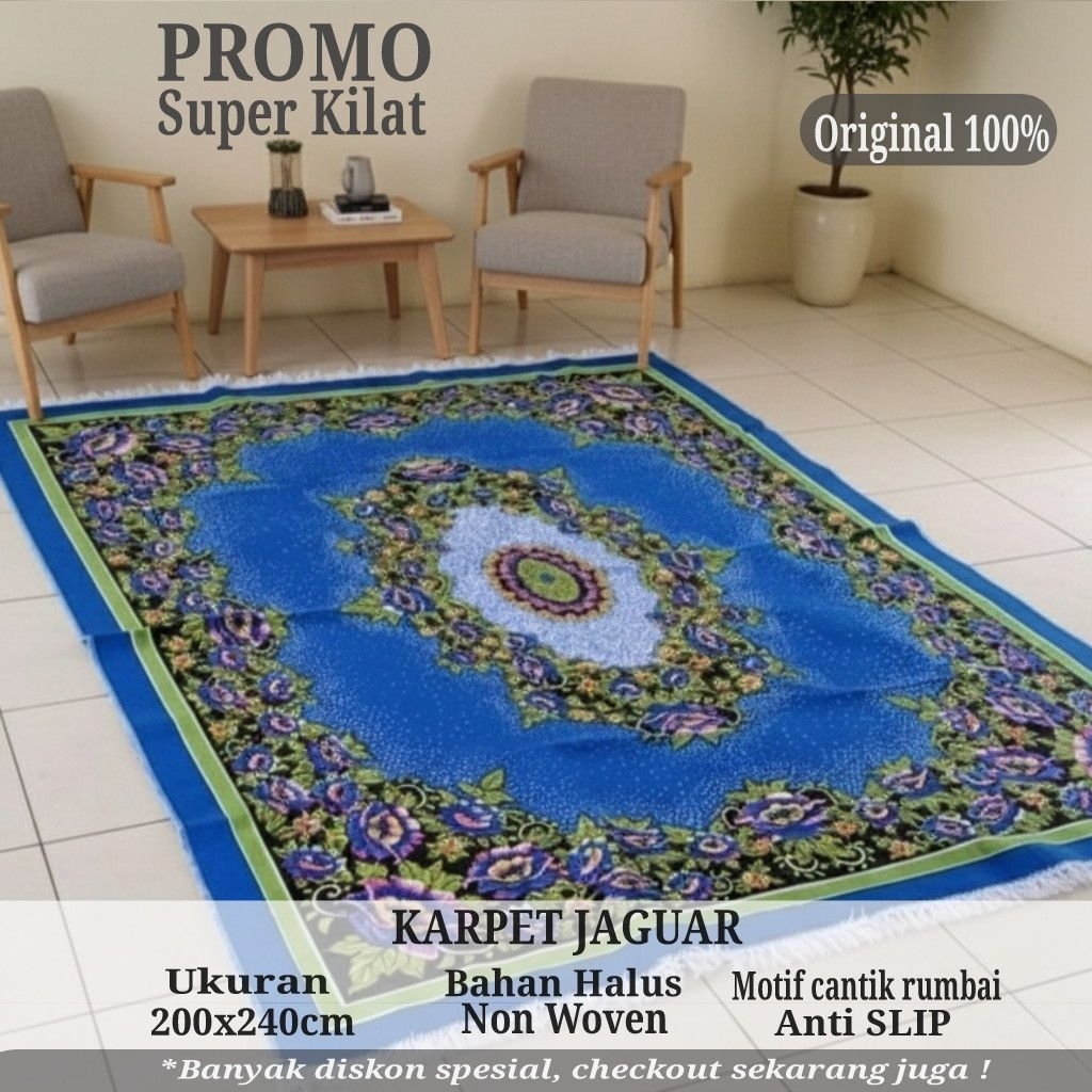 Karpet Permadani Jumbo Jaguar 2 x 2,4 m - Karpet Lembut Motif Bunga Anti SLIP