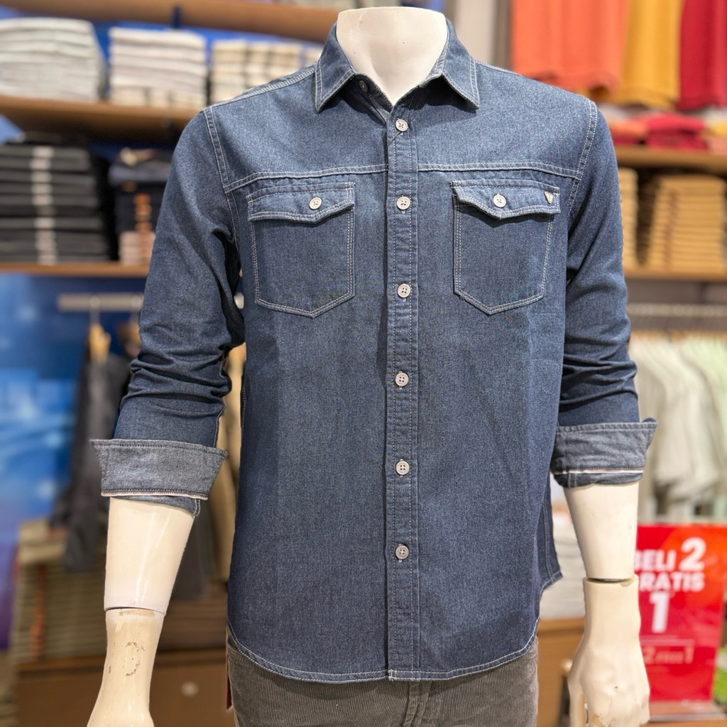 watchout kemeja pria denim lengan panjang