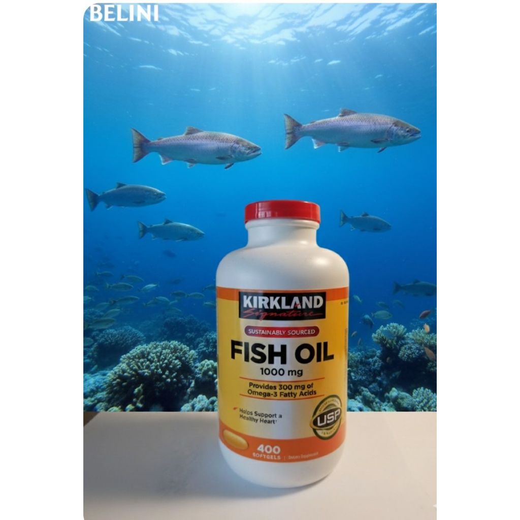 Fish Oil 1000 mg., Isi 400 Softgels, Merk Kirkland Signature, Baik Untuk Mendukung Kesehatan Jantung