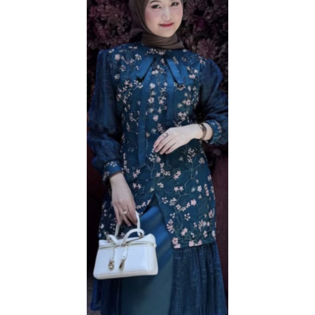 ONE SET ATASAN BAWAHAN TUNIK TULE BROKAT ELEGAN CHANTILY PREMIUM