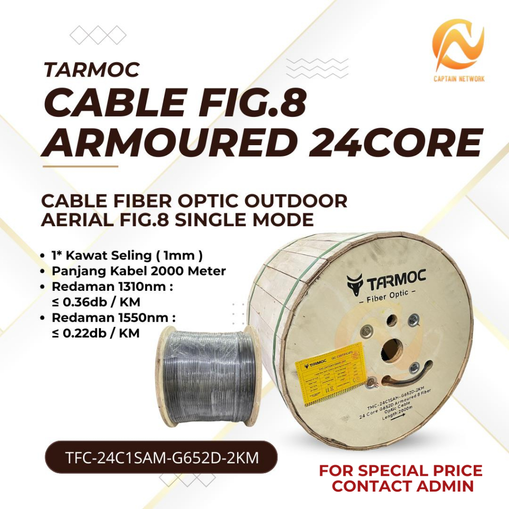 Tarmoc Fiber Optic Cable Fig 8 Armoured 24 Core 2000m | Kabel Fiber Optik Fig8 armored Indoor Outdoo
