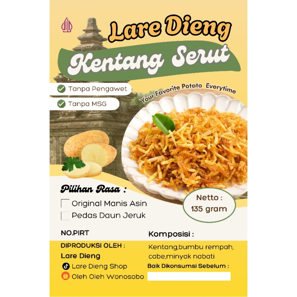 Kering Kentang Mustofa Kentang Serut Lare Dieng