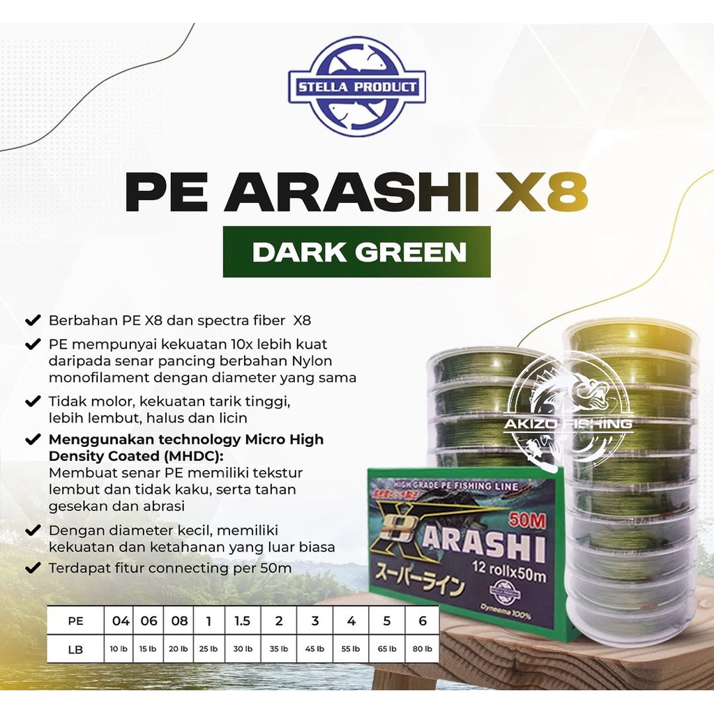 Senar PE ARASHI X8 Dark Green (Stella Product)