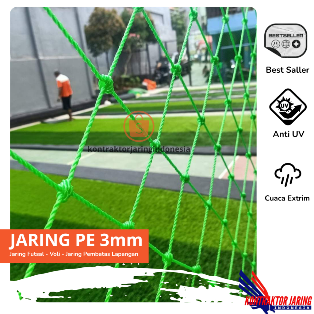 Jaring voly Futsal Tambang 3mm Lubang 8-20Cm Bisa Pilih Warna Sesuai Keinginan