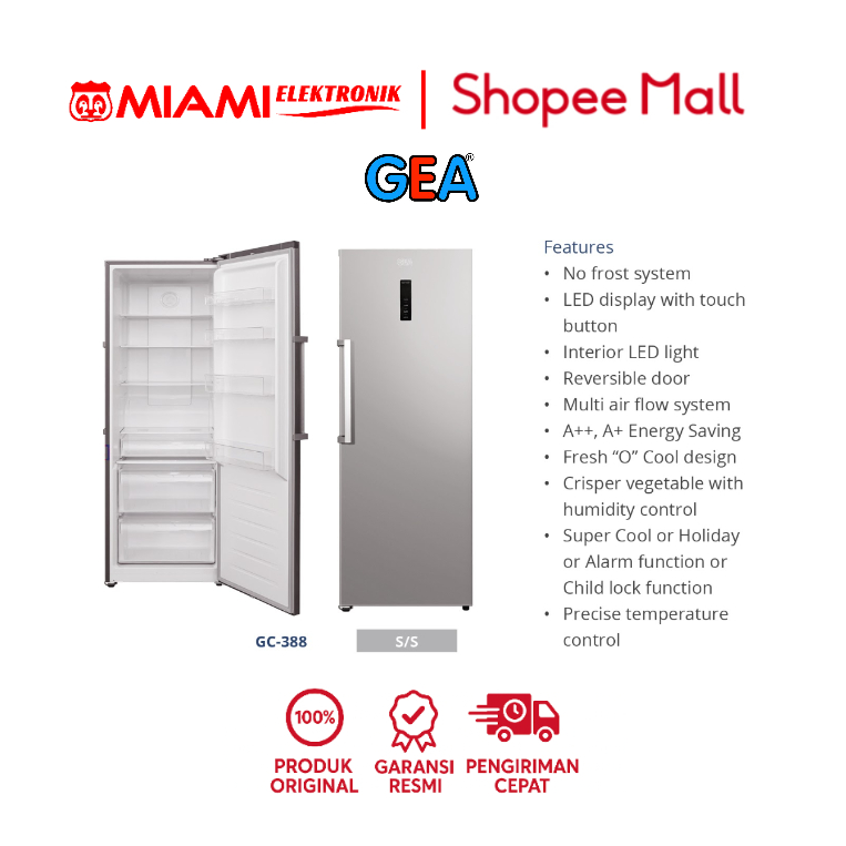 GEA Upright Chiller GC-388 / Kulkas GEA GC388 No Frost
