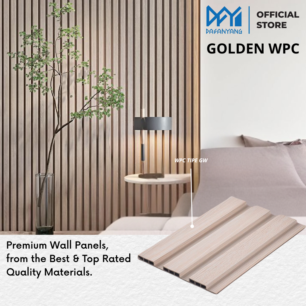 DAFANYANG - Golden WPC Wall Panel Tipe GW 3meter x 21cm Dekorasi Dinding Modern Mewah Kayu Premium W
