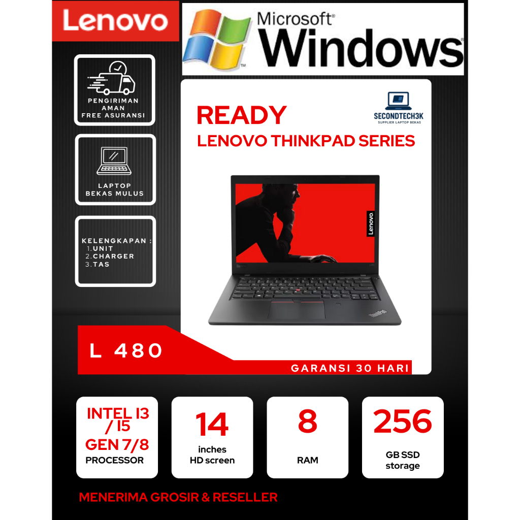 LAPTOP SECOND LENOVO THINKPAD L480 I5 GEN7 / I5 GEN8 / I3 GEN8 - GARANSI 1BULAN