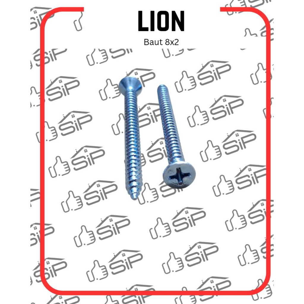 LION Baut Sekrup Kepala Rata 8x2 Ukuran 5cm Cocok untuk Berbagai Kebutuhan 1 Plastik Isi 50 Pcs Tipe