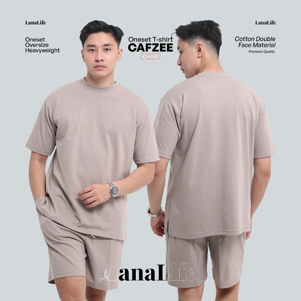 Kaos One Set Oversize Premium - Oversize 1 Set Pria Wanita Heavyweight Cafzee Unisex Lanalife