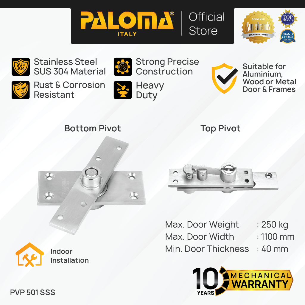 PALOMA PVP 501 Engsel Pintu Hinge Pivot Putar Aluminium Kayu Wood PVC Hinges Door Stainless Steel SU