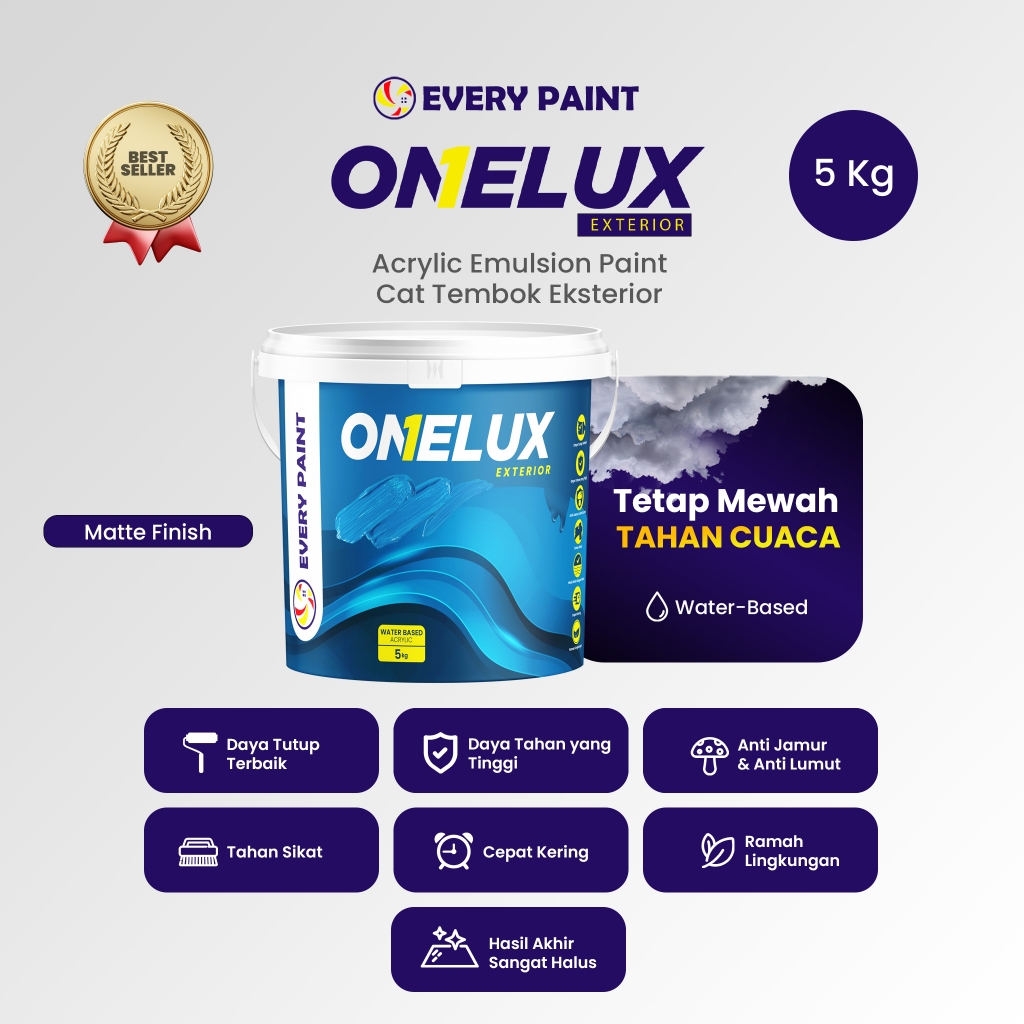 Cat Tembok Eksterior Every Paint ONELUX EXTERIOR 5 Kg – Cat Dinding Luar Rumah Anti Jamur & Anti Pud
