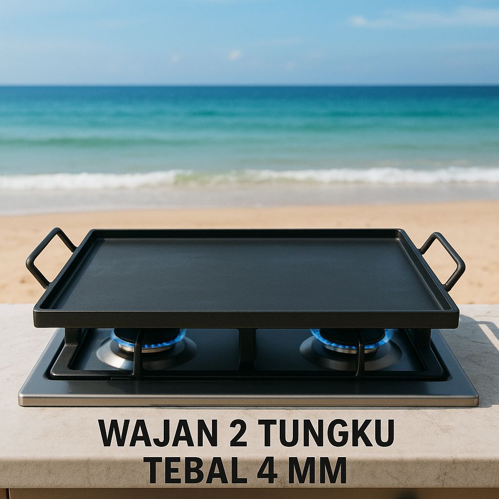 Wajan Grill 2 tungku wajan kotak antilengket tebal 4 MM wajan kebab wajan barberque ukuran 40x70x2 d