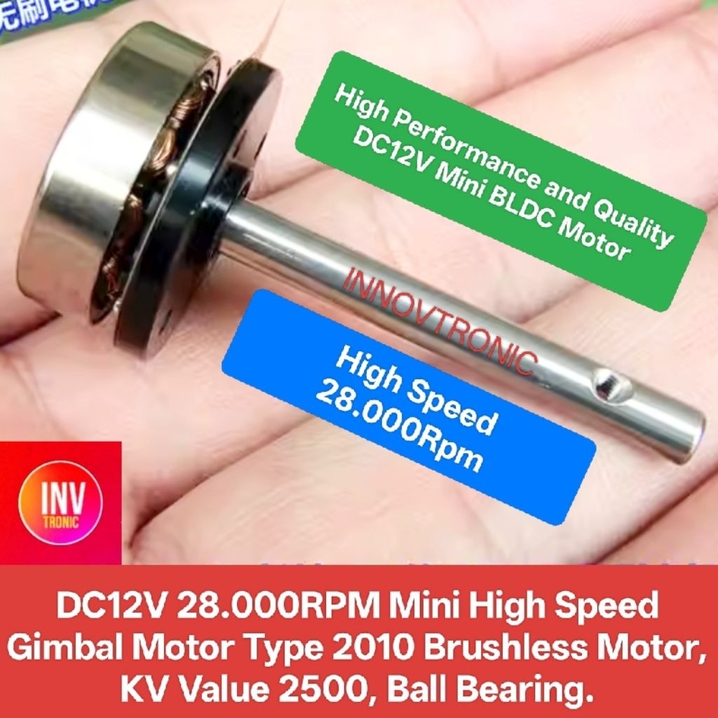 3 Phase BLDC Motor DC12V 28.000RPM Mini High Speed Gimbal Motor Type 2010 Brushless KV Value 2500 Ba