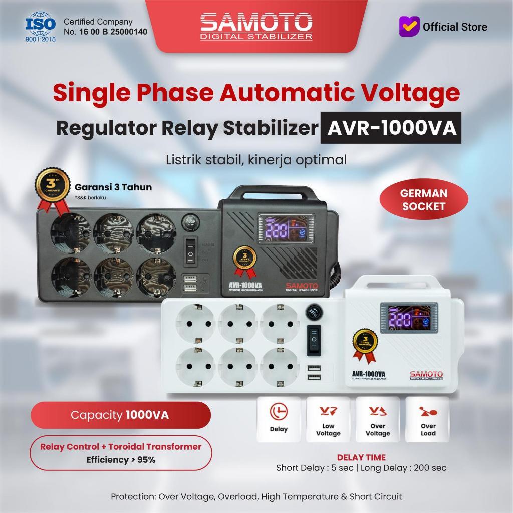 SAMOTO Stabilizer Relay 1000VA GERMANY Socket Colokan Stop Kontak AVR Stabiliser Relay Controlled Se