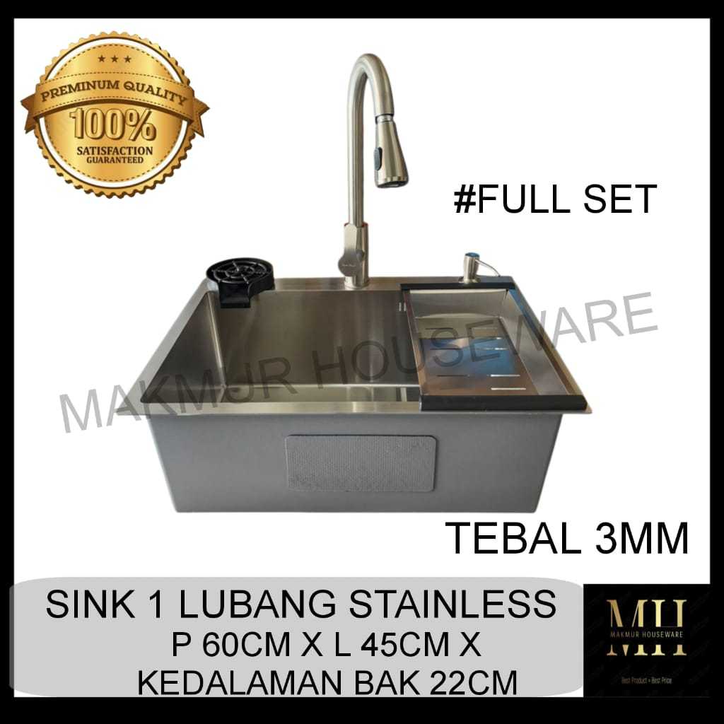 BAK CUCI PIRING 1 LUBANG STAINLESS 60CMX45CM 3MM / KITCHEN SINK CUCI PIRING 1 LUBANG STAINLESS 6045