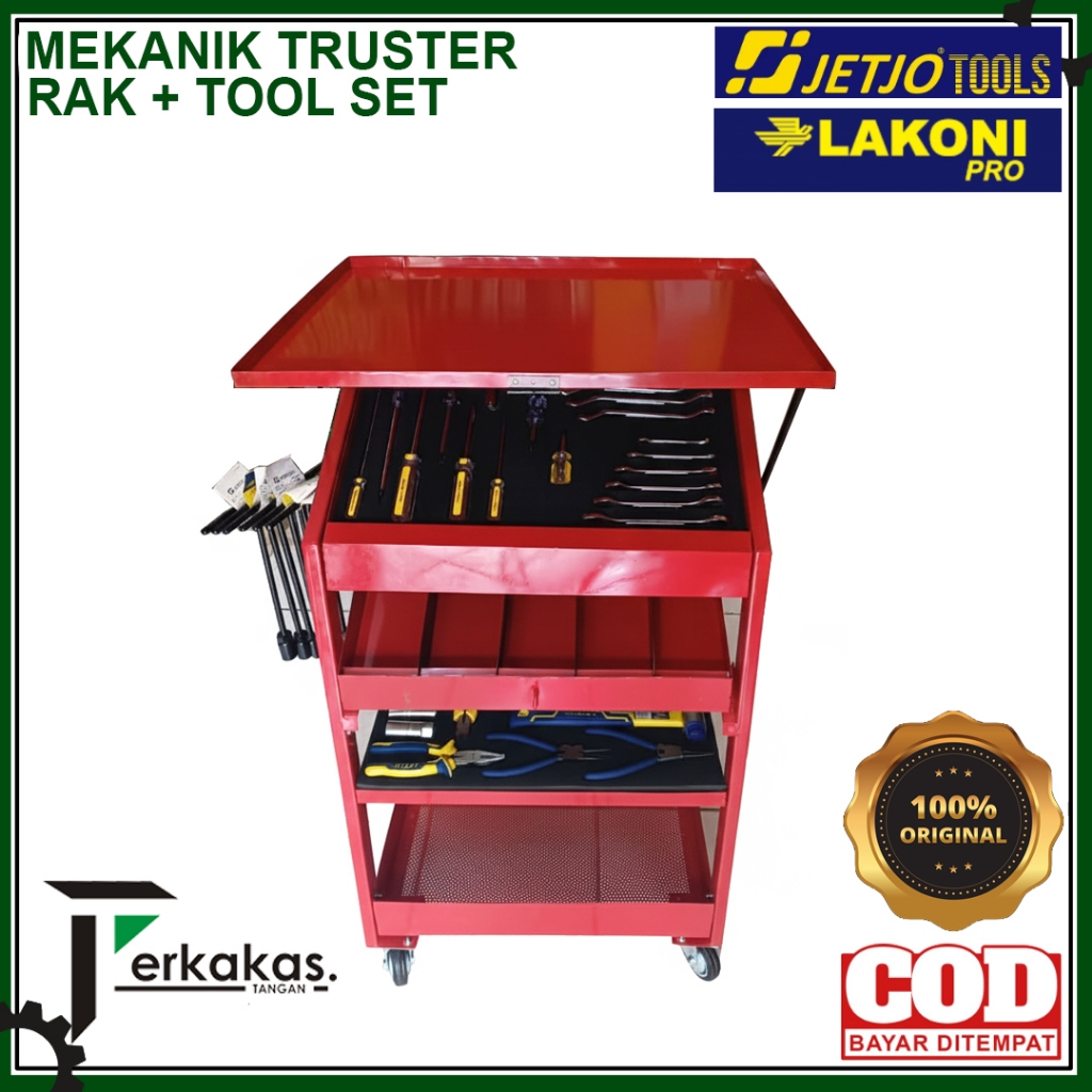 Mekanik Truster Rak + Tool Set Lakoni / Caddy Tools box mekanik truster AHASS / Alat praktik sekolah