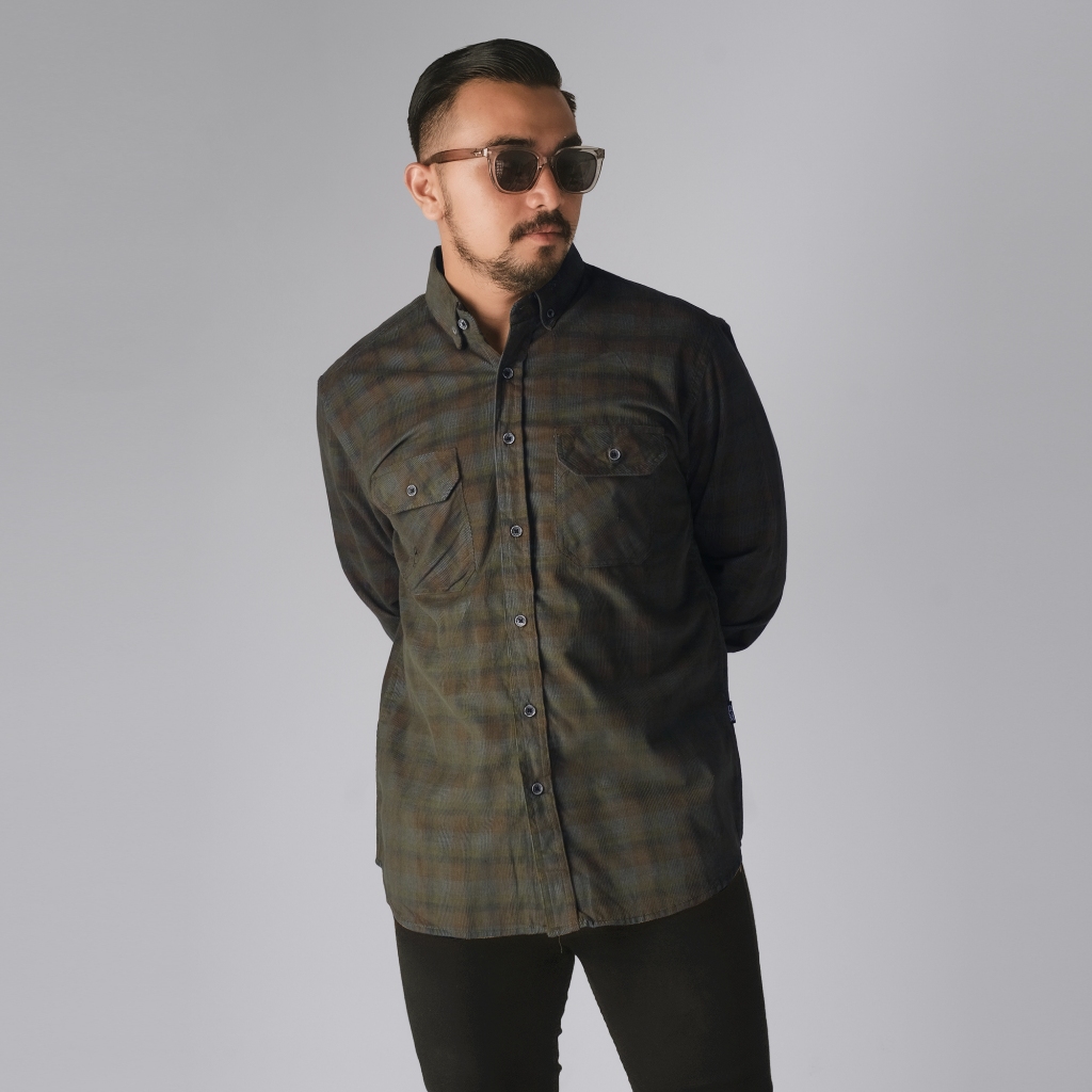 PAKAJI Kemeja Pria Corduroy Panjang Motif Kotak Kotak Premium Limited Edition Kemeja Corduroy Coklat