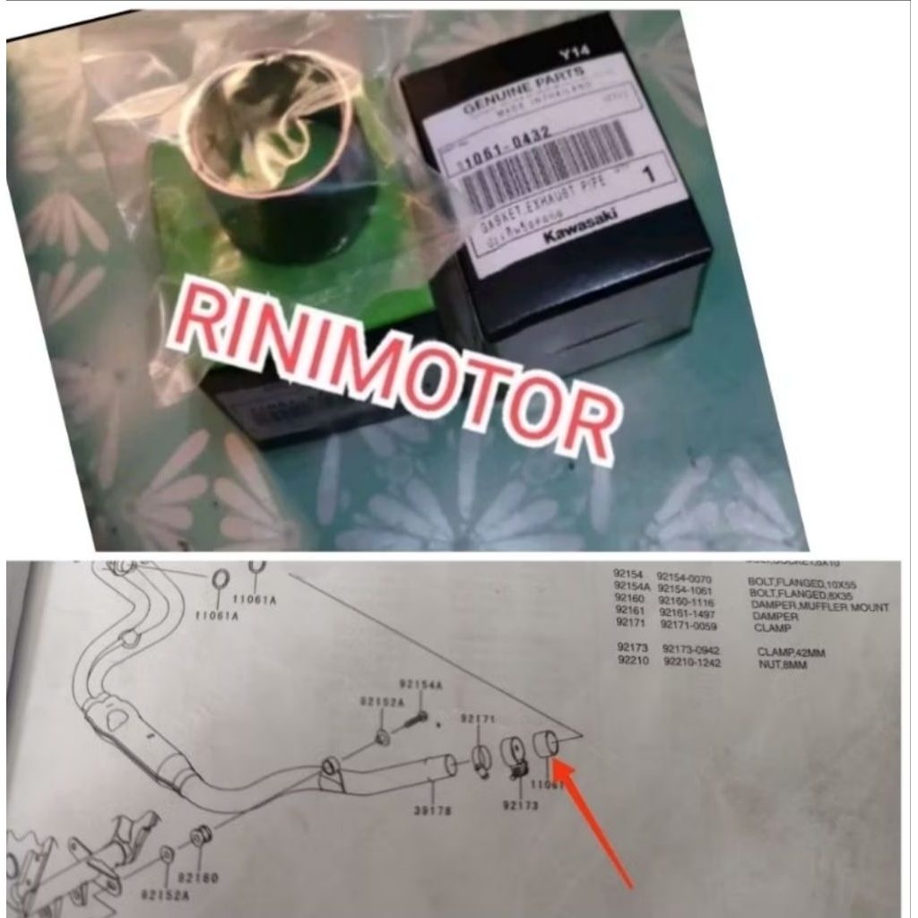 paking sambungan leher knalpot pipa knalpot Ninja rr mono Z250 SL Z250SL original