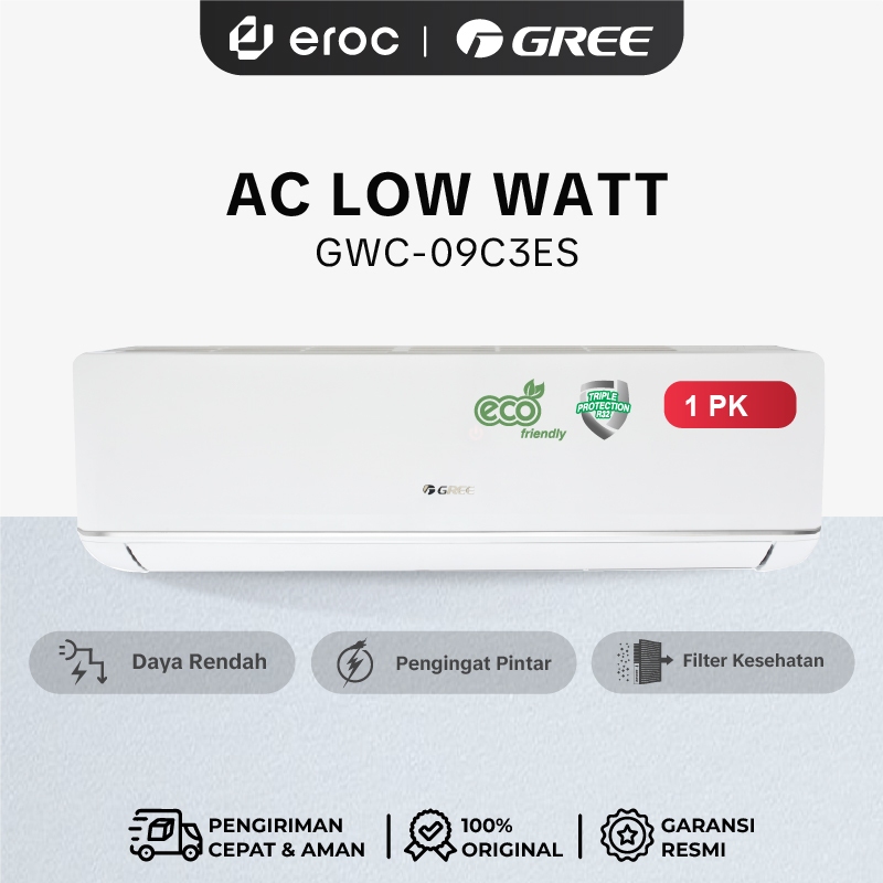 AC GREE 1 PK DELUXE LOW WATT - PUTIH [INDOOR+OUTDOOR UNIT ONLY] - Model GWC-09C3E(S)